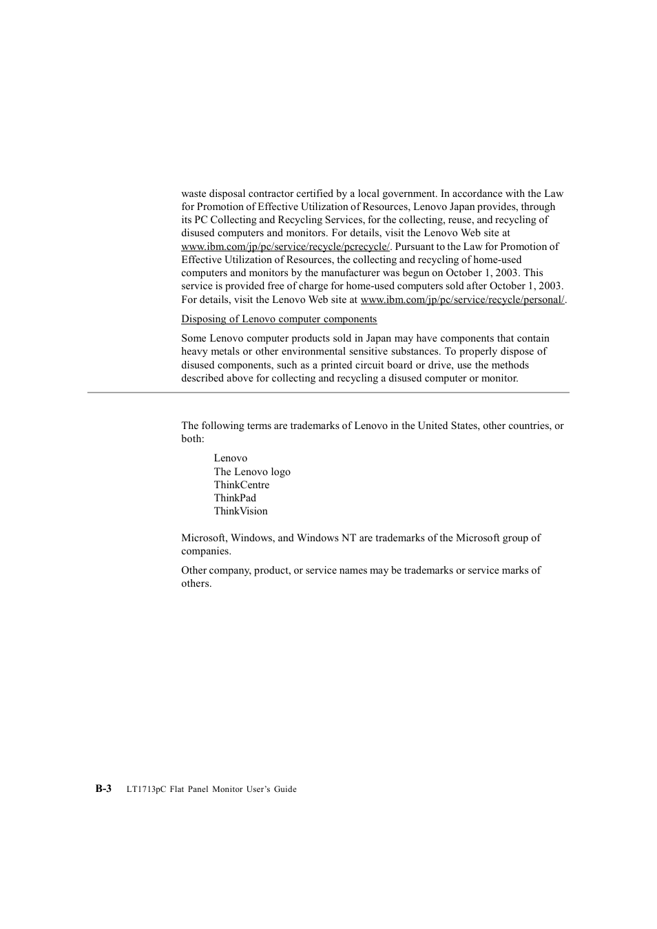 Trademarks | Lenovo ThinkVision LT1713p 17-inch Square LCD Monitor User Manual | Page 37 / 38