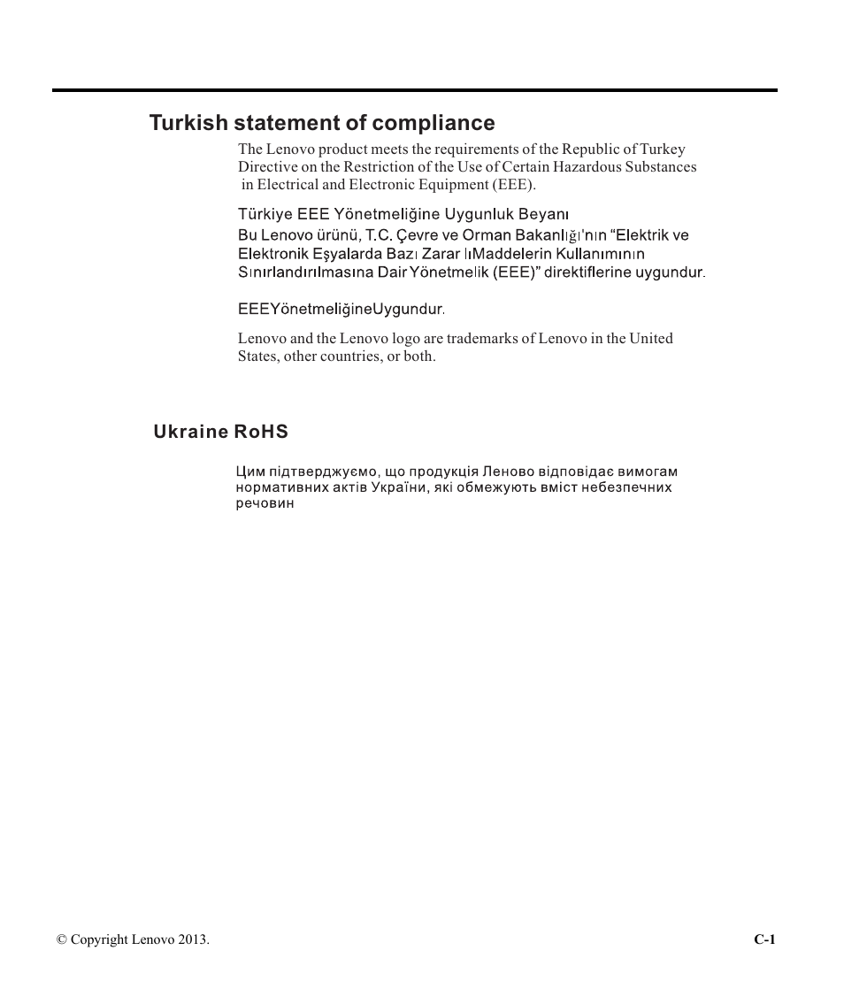 Turkish statement of compliance | Lenovo ThinkVision LT1713p 17-inch Square LCD Monitor User Manual | Page 38 / 38