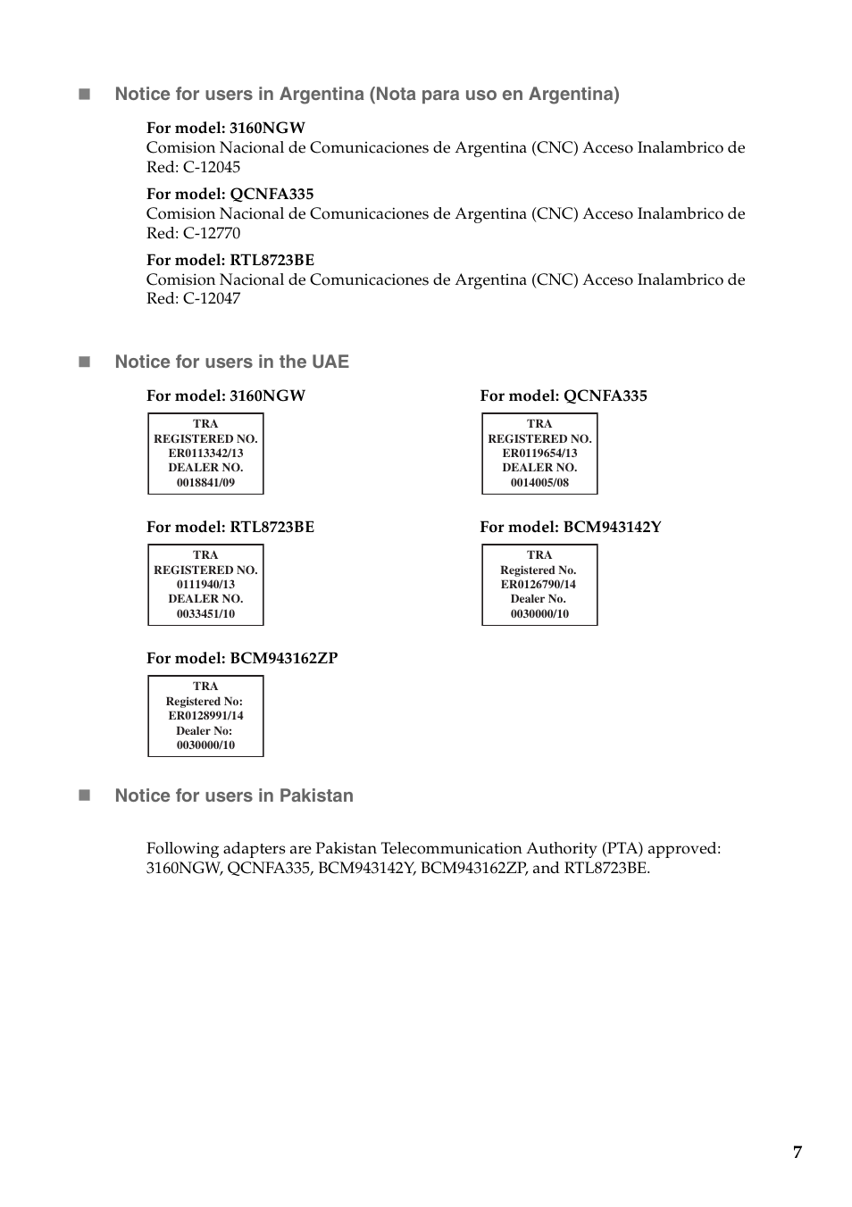Notice for users in the uae, Notice for users in pakistan | Lenovo S20-30 Touch Notebook User Manual | Page 8 / 15