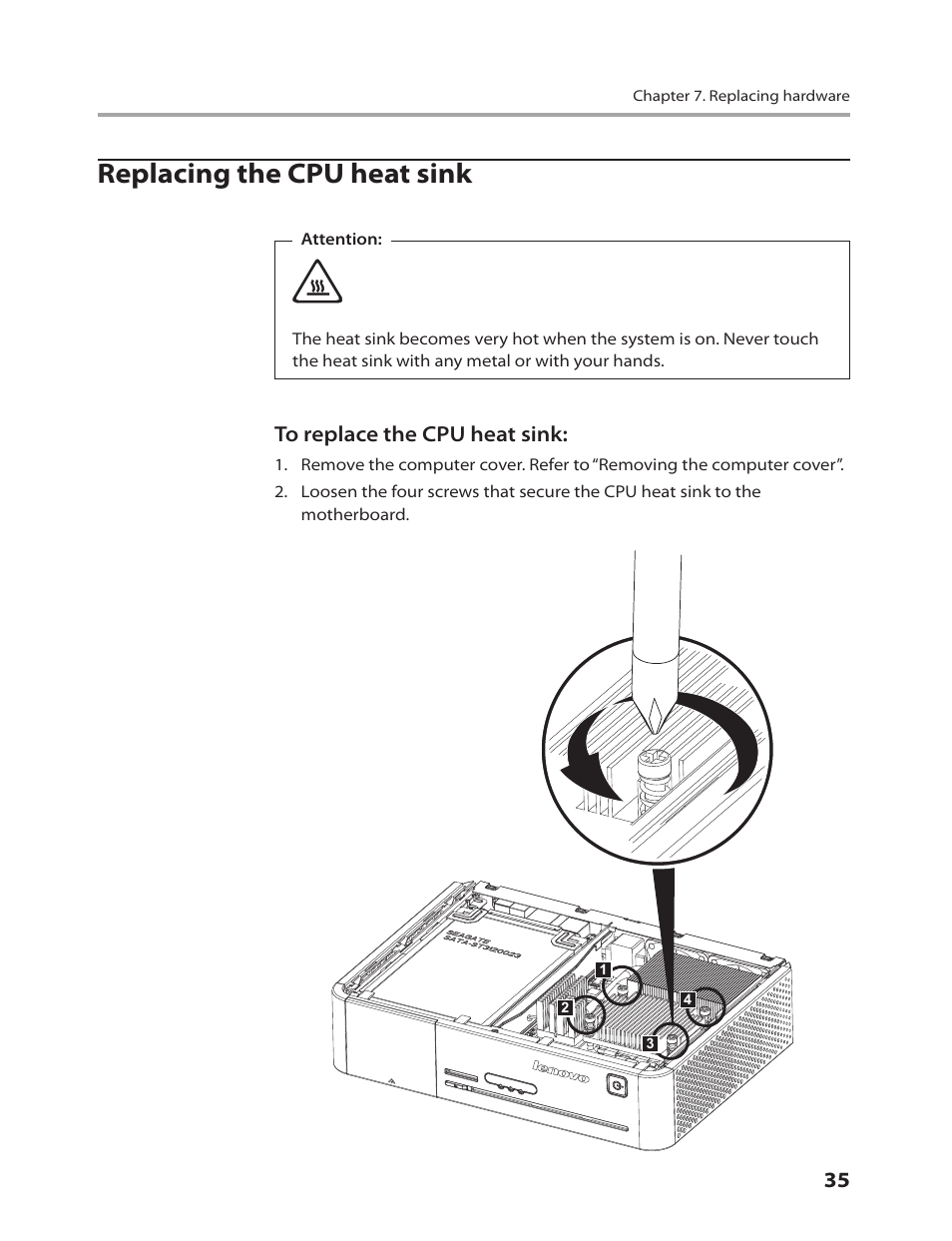 Replacing the cpu heat sink | Lenovo IdeaCentre Q700 User Manual | Page 37 / 60