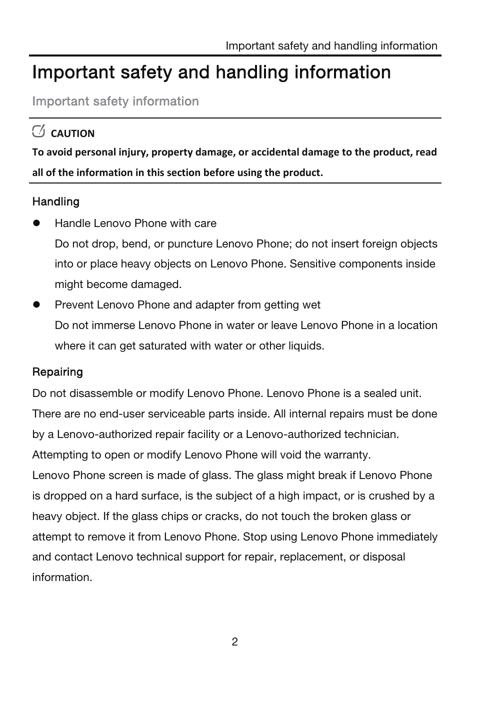 Important safety and handling information | Lenovo A526 Smartphone User Manual | Page 5 / 22