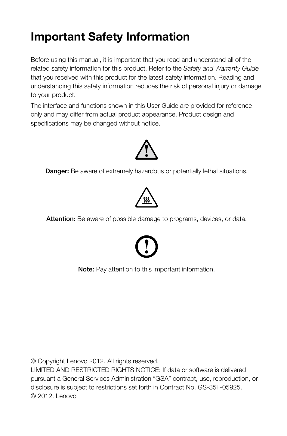 Important safety information | Lenovo IdeaCentre A720 User Manual | Page 2 / 39