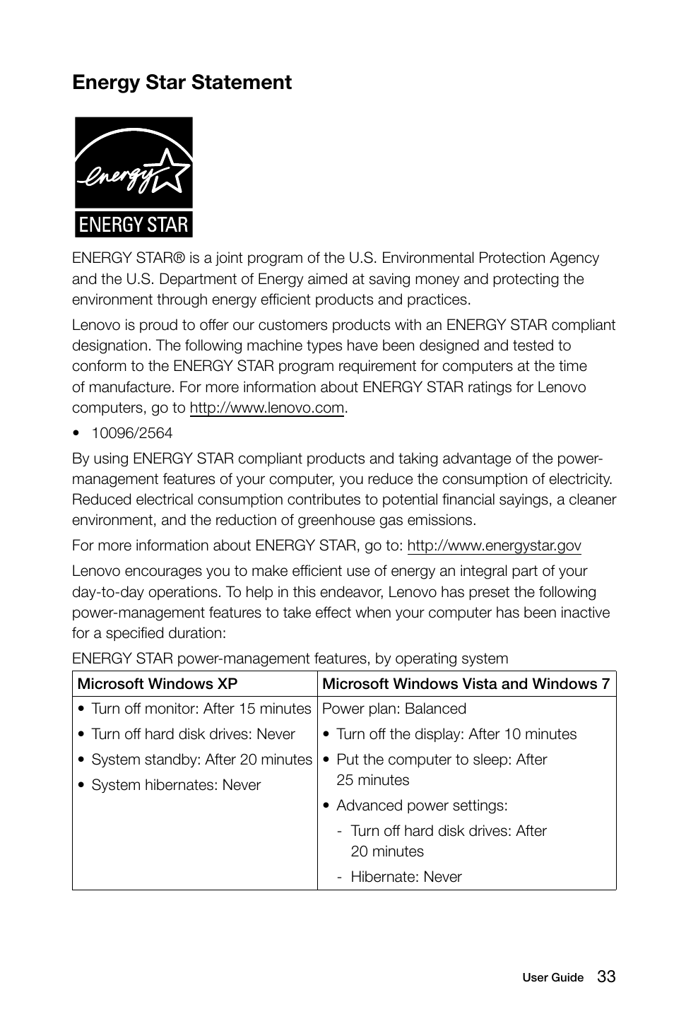 Energy star statement | Lenovo IdeaCentre A720 User Manual | Page 38 / 39