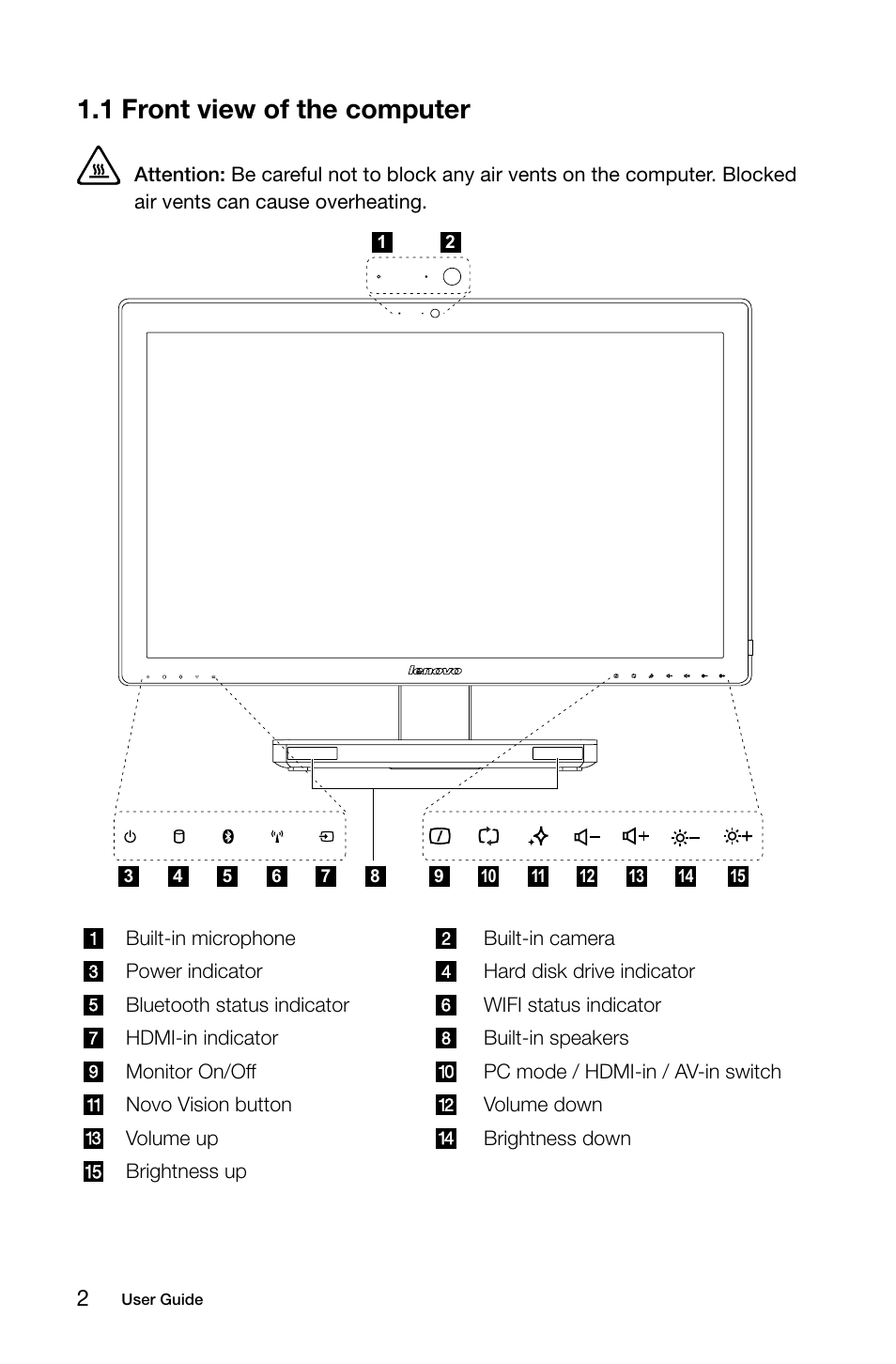 1 front view of the computer | Lenovo IdeaCentre A720 User Manual | Page 7 / 39