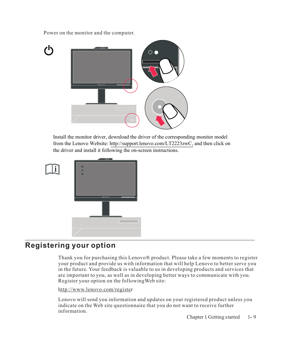 Registering your option | Lenovo ThinkVision LT2223z 21.5in LCD Monitor User Manual | Page 13 / 41