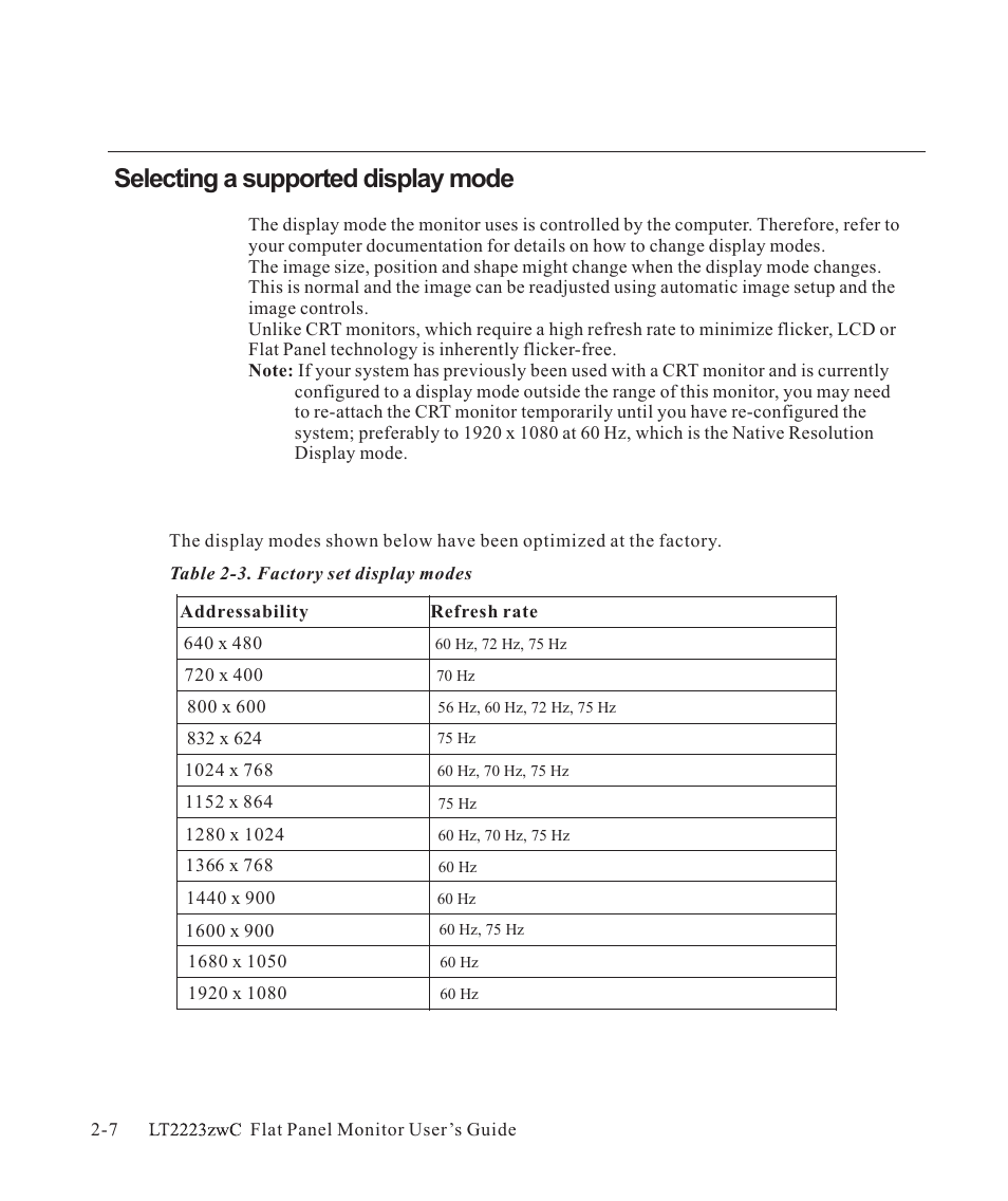 Selecting a supported display mode | Lenovo ThinkVision LT2223z 21.5in LCD Monitor User Manual | Page 20 / 41
