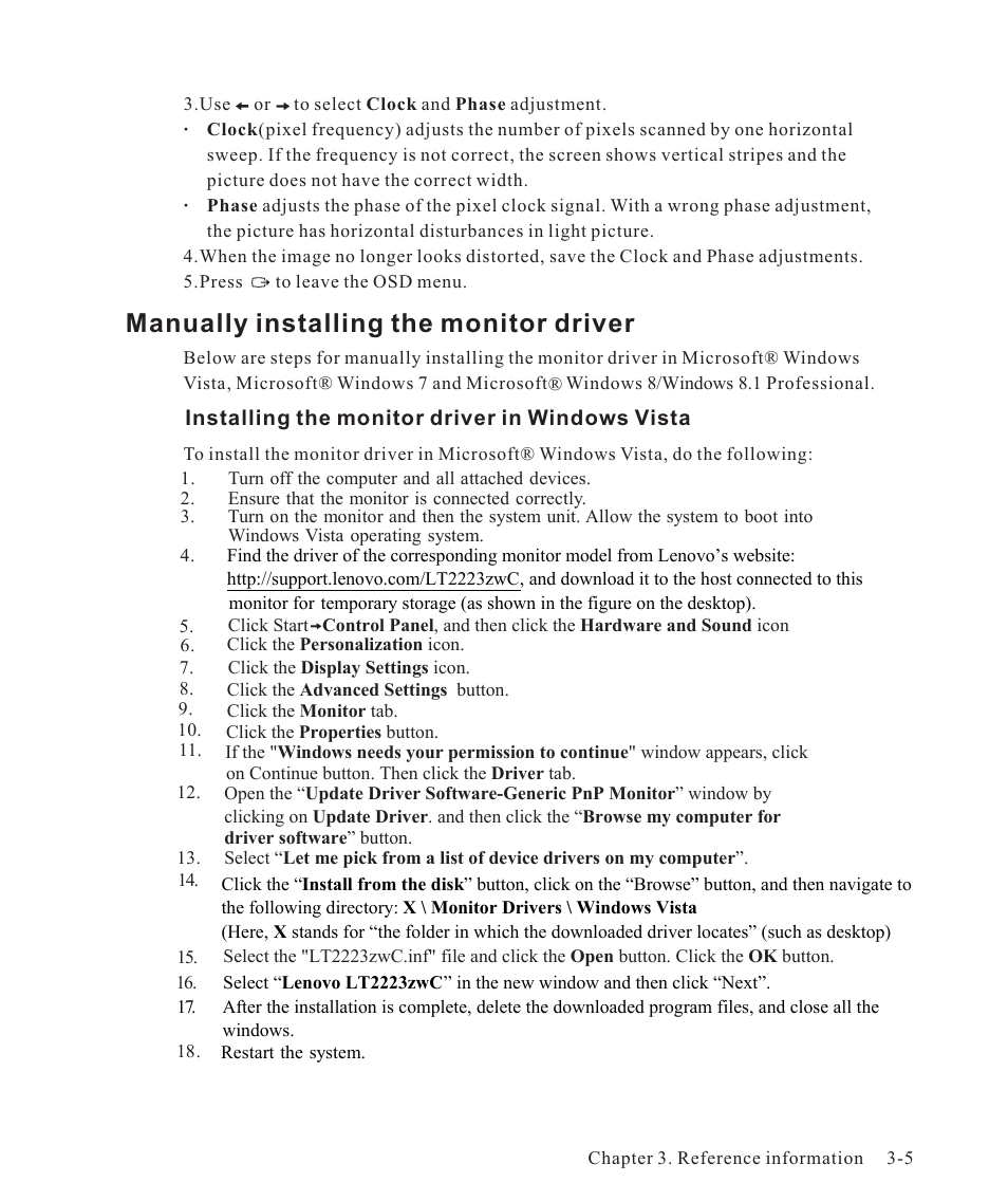 Manually installing the monitor driver | Lenovo ThinkVision LT2223z 21.5in LCD Monitor User Manual | Page 28 / 41