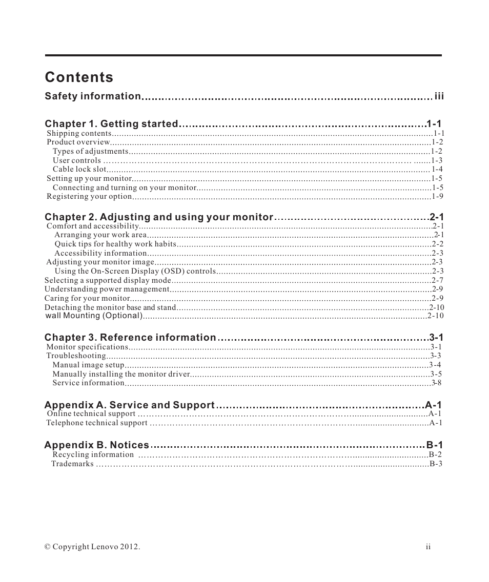 Lenovo ThinkVision LT2223z 21.5in LCD Monitor User Manual | Page 3 / 41