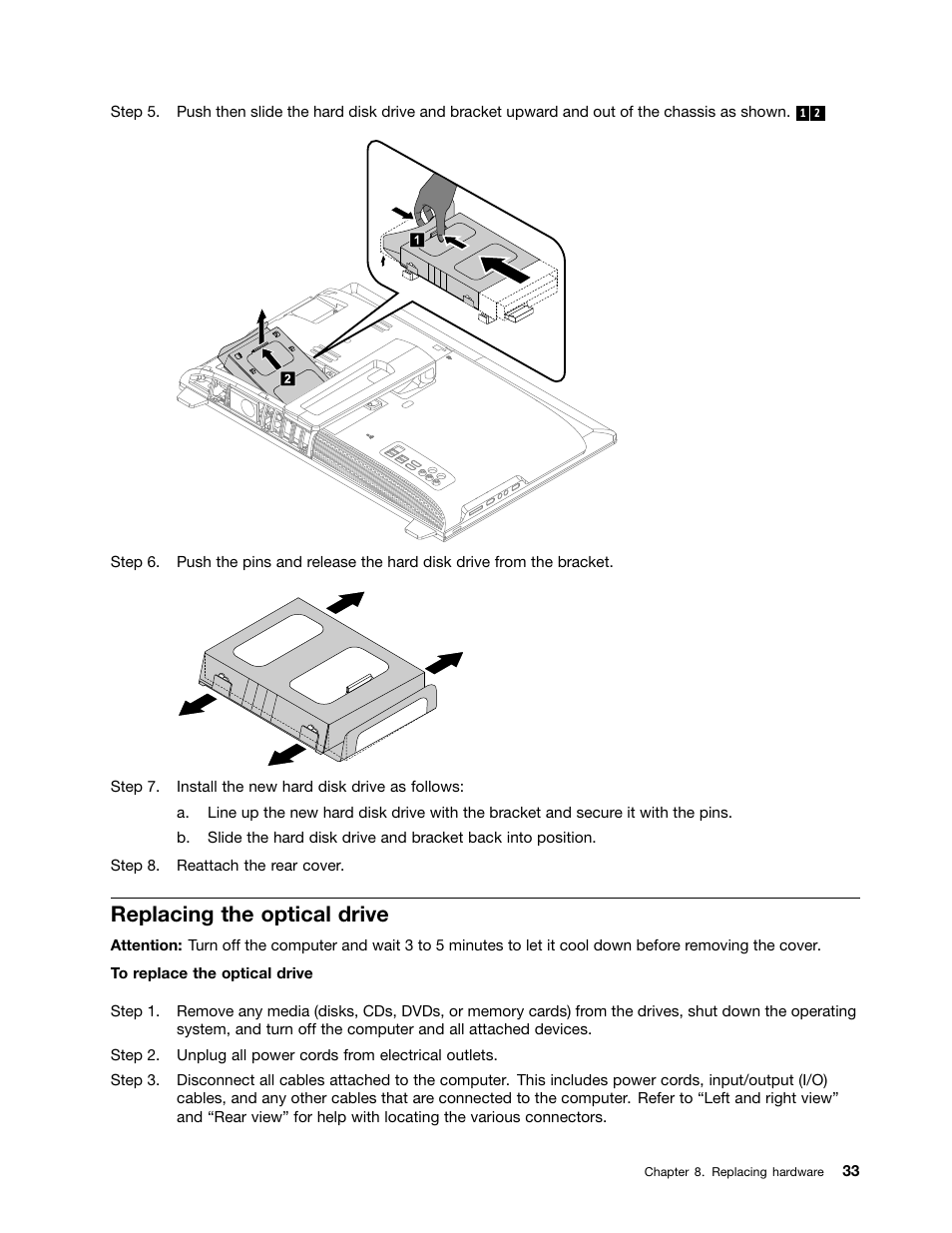 Replacing the optical drive | Lenovo IdeaCentre B540p User Manual | Page 39 / 71