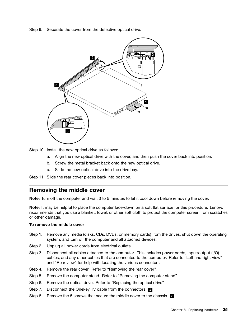 Removing the middle cover | Lenovo IdeaCentre B540p User Manual | Page 41 / 71