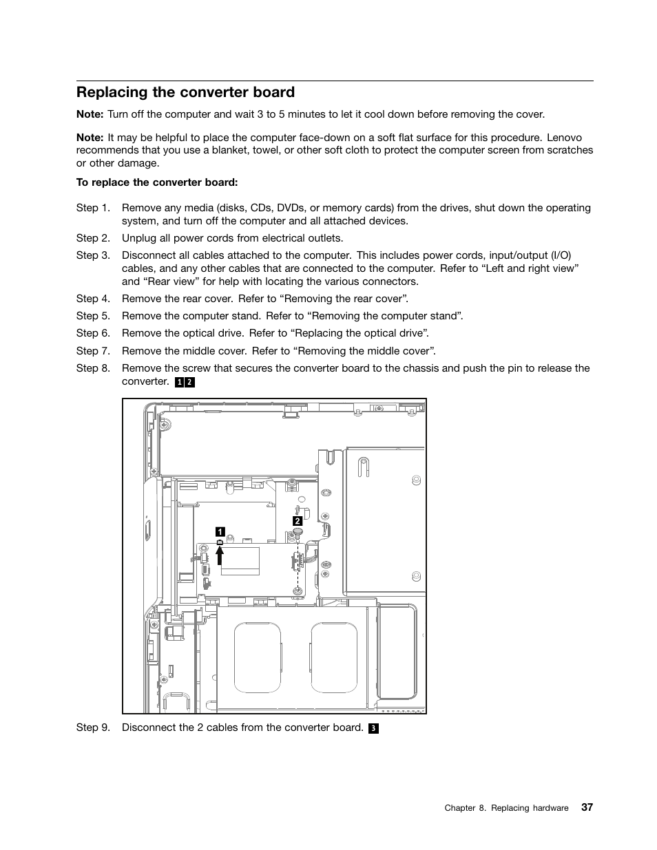 Replacing the converter board | Lenovo IdeaCentre B540p User Manual | Page 43 / 71