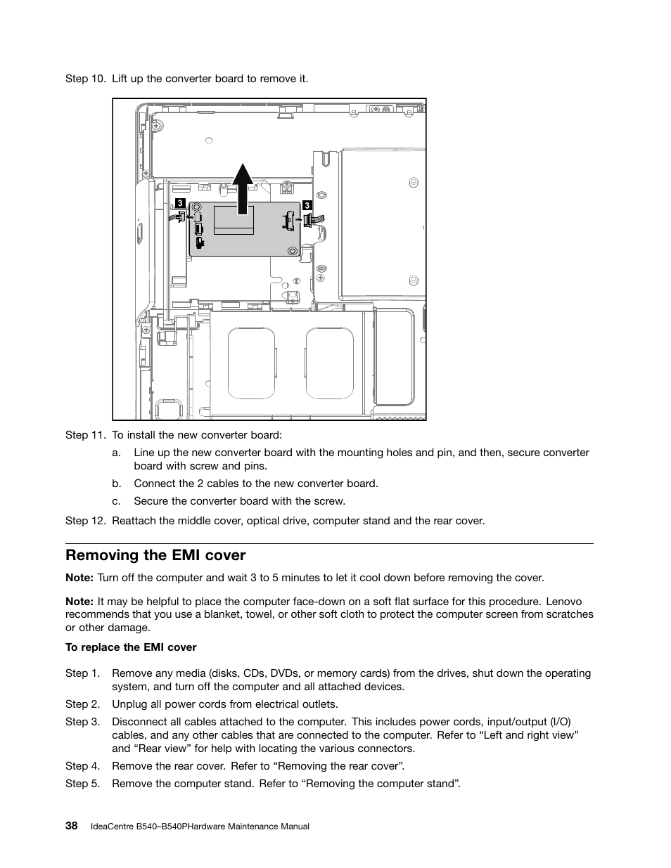 Removing the emi cover | Lenovo IdeaCentre B540p User Manual | Page 44 / 71