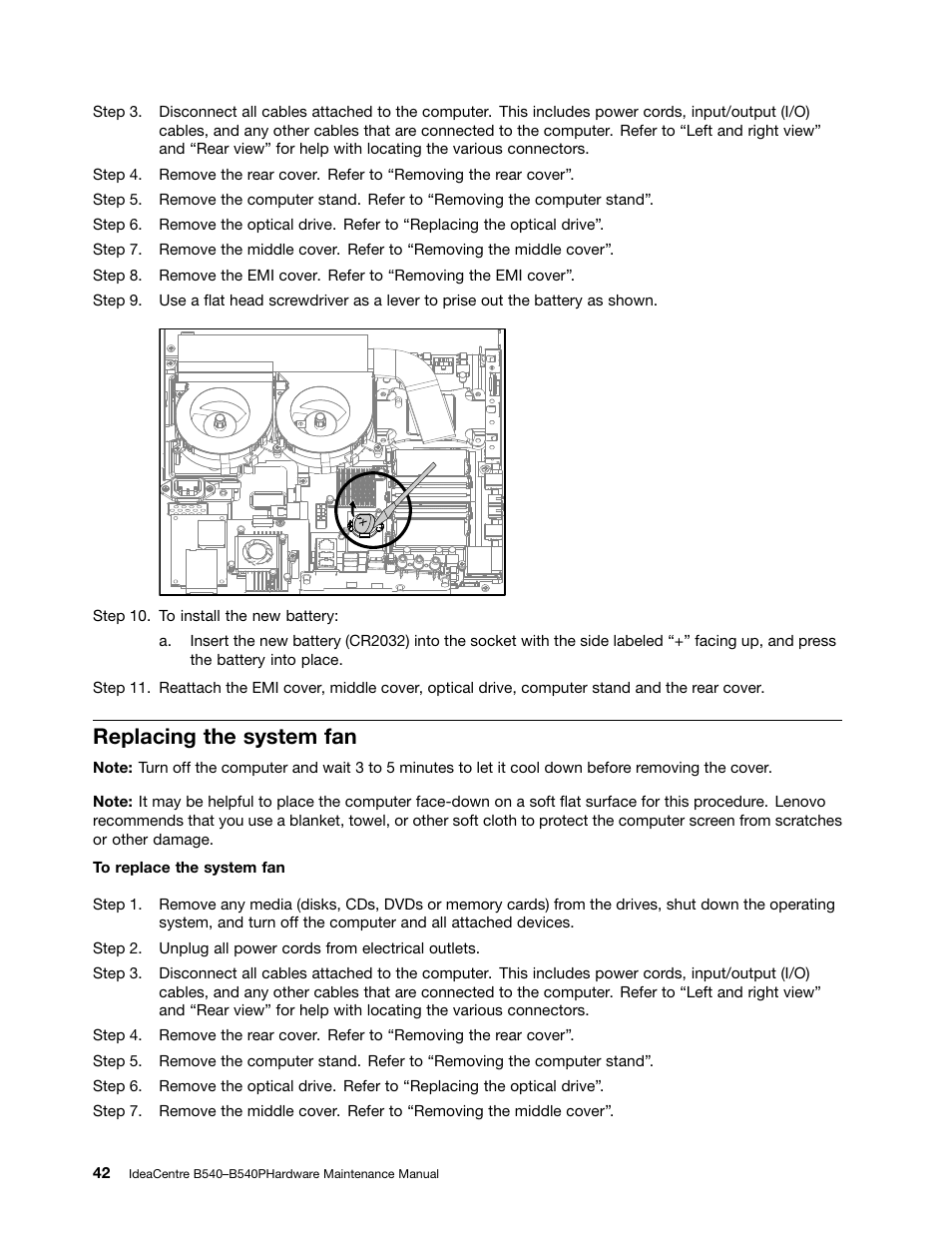 Replacing the system fan | Lenovo IdeaCentre B540p User Manual | Page 48 / 71