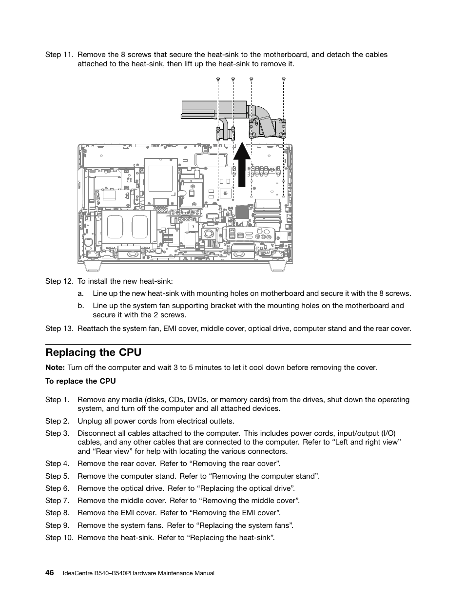 Replacing the cpu | Lenovo IdeaCentre B540p User Manual | Page 52 / 71