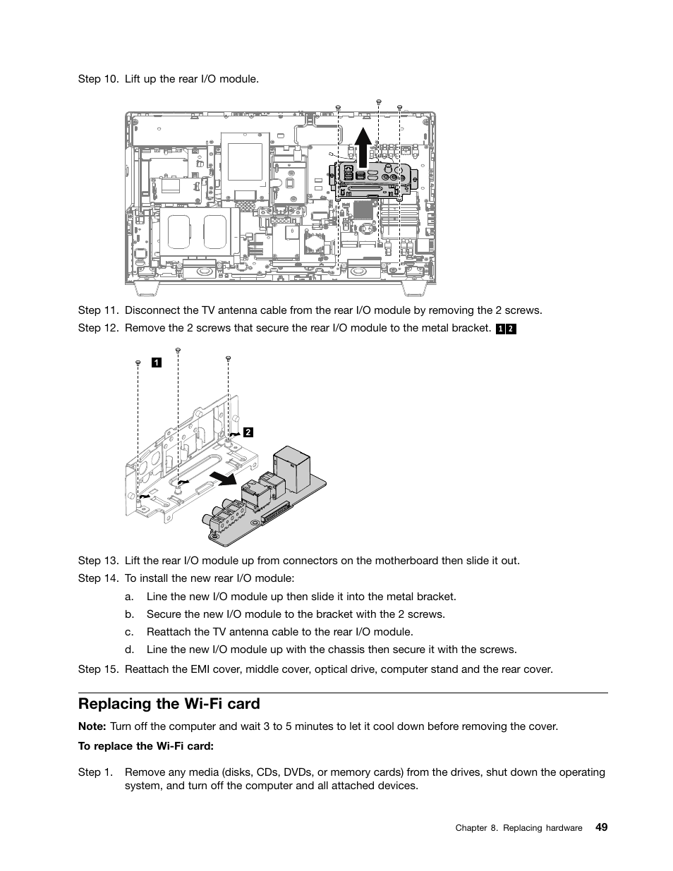 Replacing the wi-fi card | Lenovo IdeaCentre B540p User Manual | Page 55 / 71