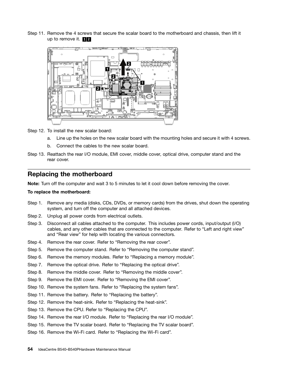 Replacing the motherboard | Lenovo IdeaCentre B540p User Manual | Page 60 / 71