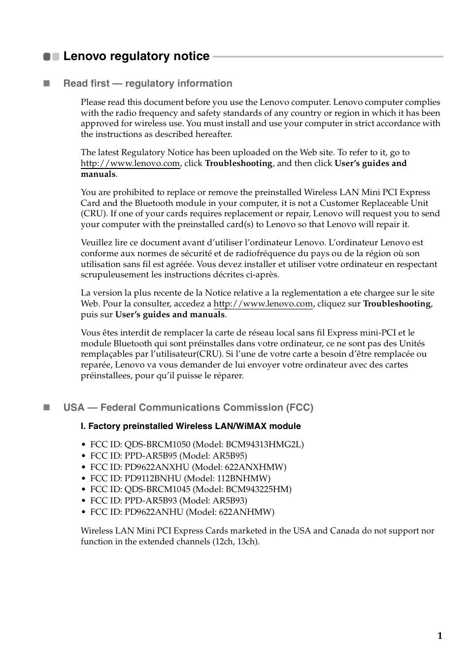 Lenovo regulatory notice | Lenovo V560 Notebook User Manual | Page 2 / 36