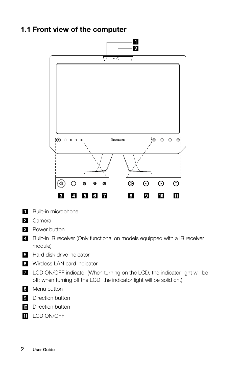 1 front view of the computer | Lenovo C320 All-In-One User Manual | Page 7 / 41