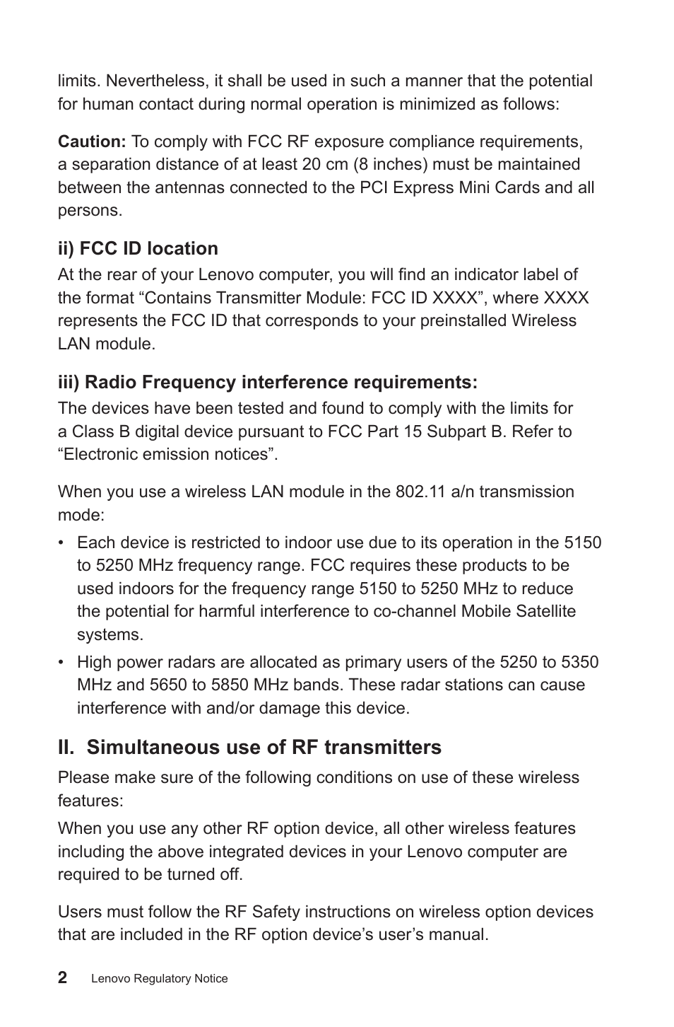 Ii. simultaneous use of rf transmitters | Lenovo IdeaCentre B750 All-in-One User Manual | Page 3 / 27