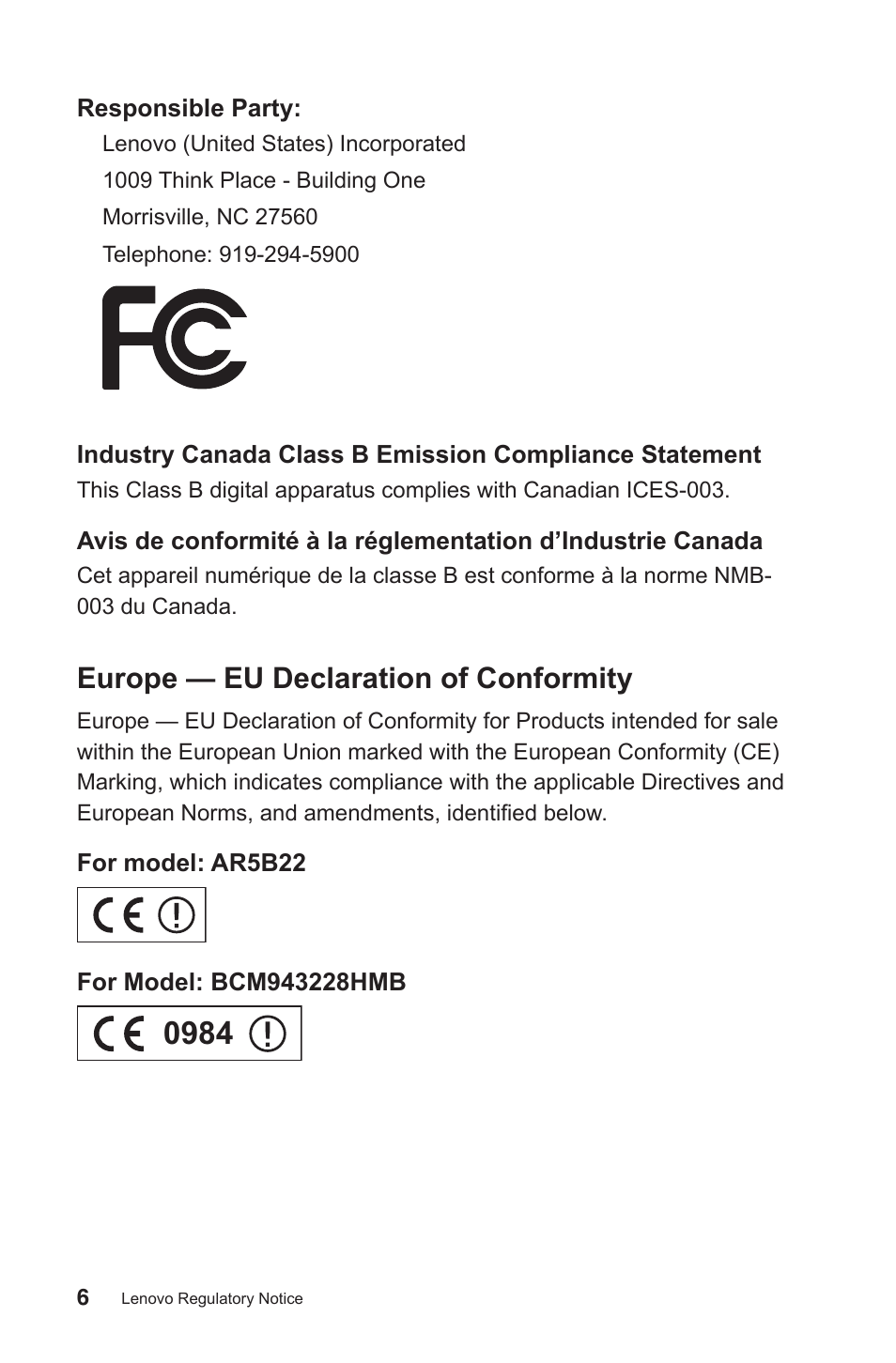 Europe — eu declaration of conformity | Lenovo IdeaCentre B750 All-in-One User Manual | Page 7 / 27