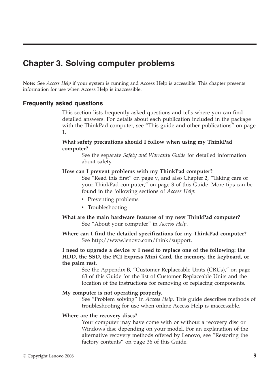 Chapter 3. solving computer problems | Lenovo ThinkPad W700ds User Manual | Page 17 / 90