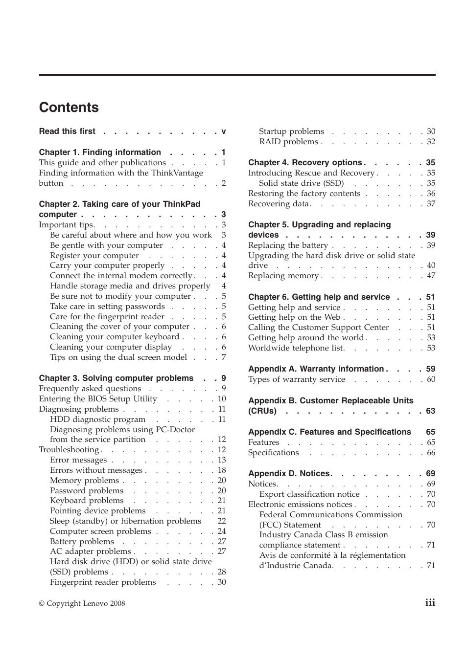 Lenovo ThinkPad W700ds User Manual | Page 5 / 90