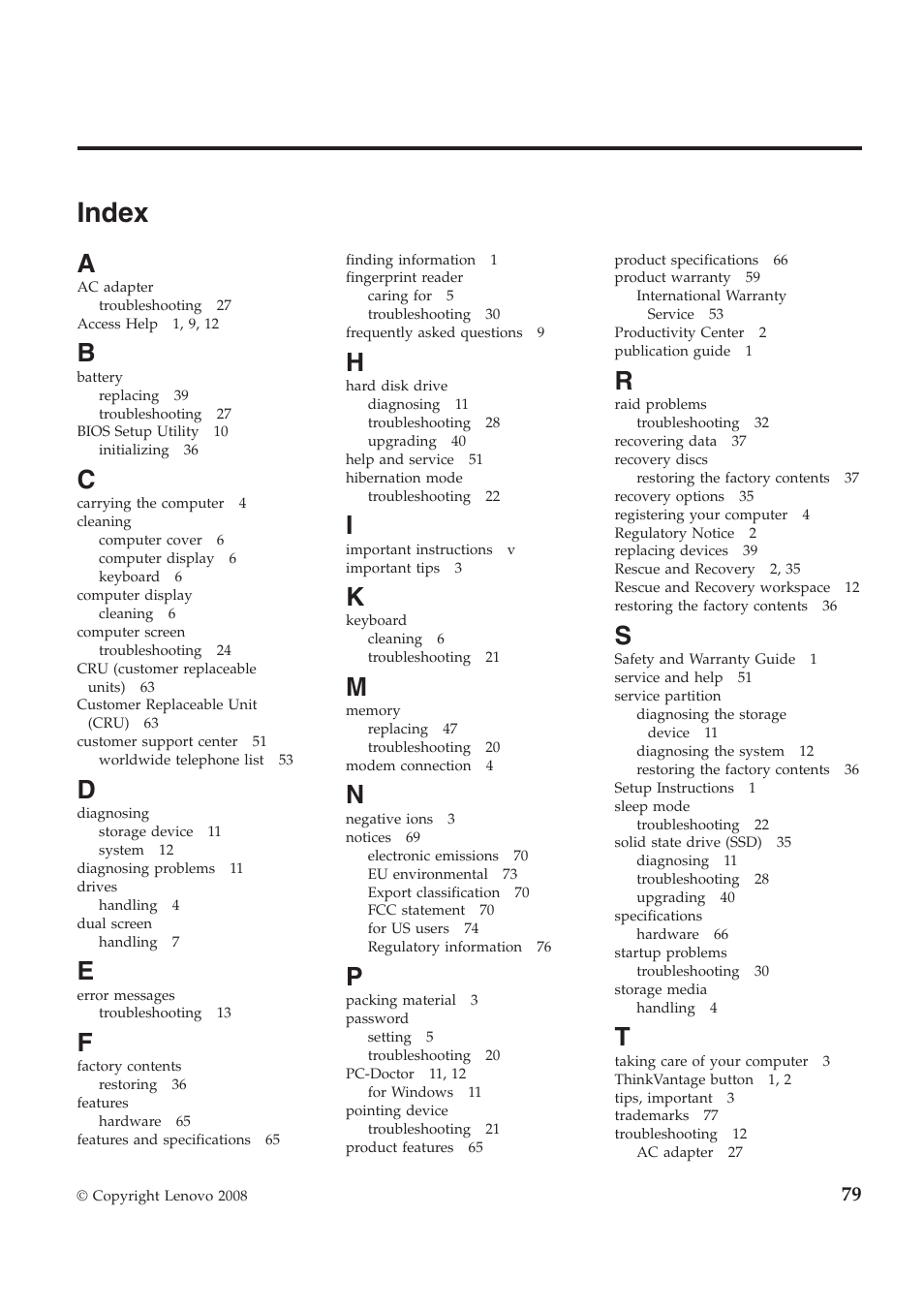 Index | Lenovo ThinkPad W700ds User Manual | Page 87 / 90