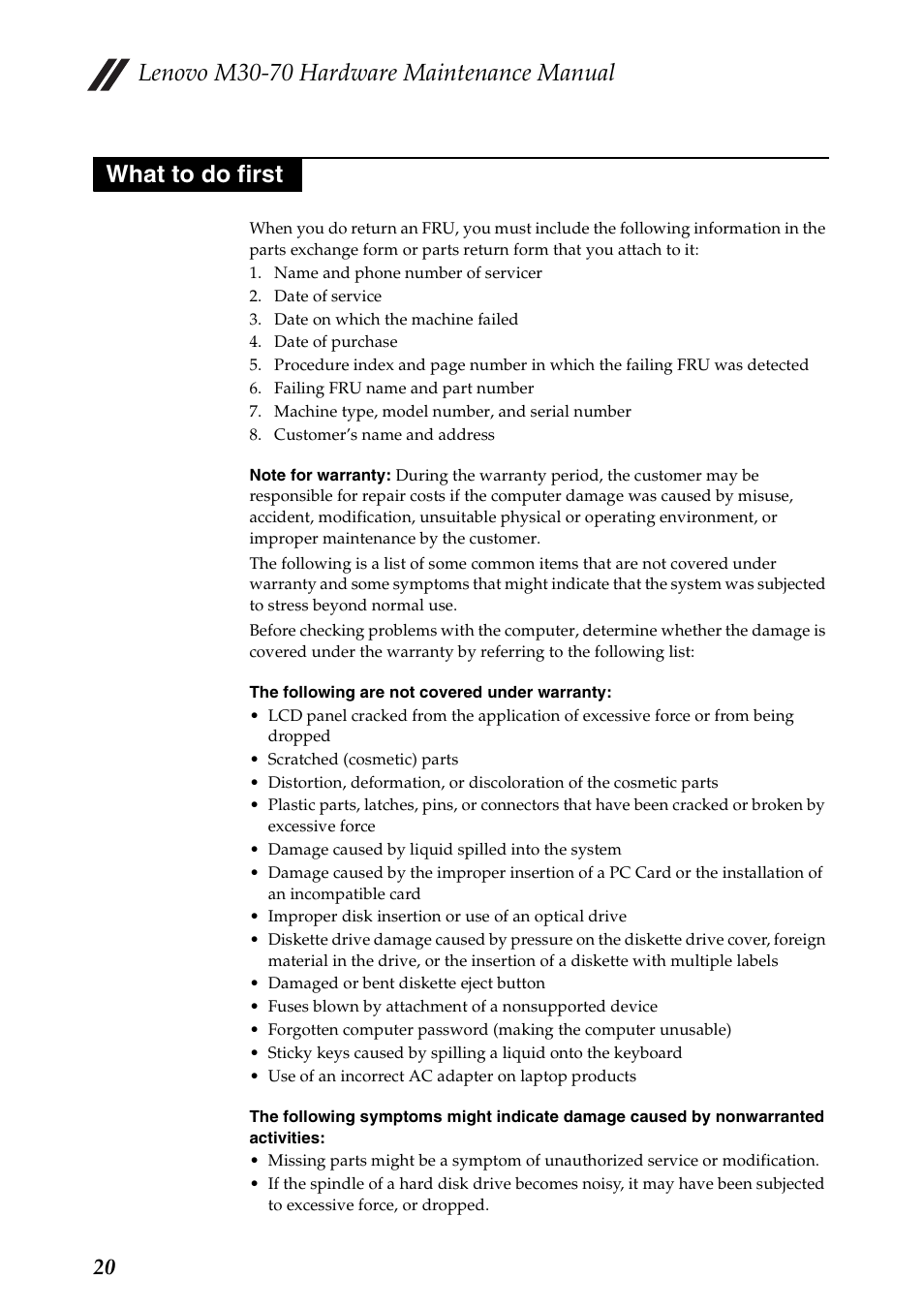 What to do first, Lenovo m30-70 hardware maintenance manual | Lenovo M30-70 Notebook User Manual | Page 24 / 79