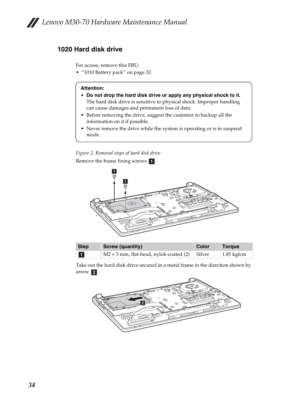 1020 hard disk drive, Lenovo m30-70 hardware maintenance manual | Lenovo M30-70 Notebook User Manual | Page 38 / 79