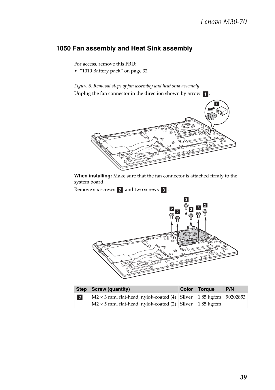 1050 fan assembly and heat sink assembly, Lenovo m30-70 | Lenovo M30-70 Notebook User Manual | Page 43 / 79