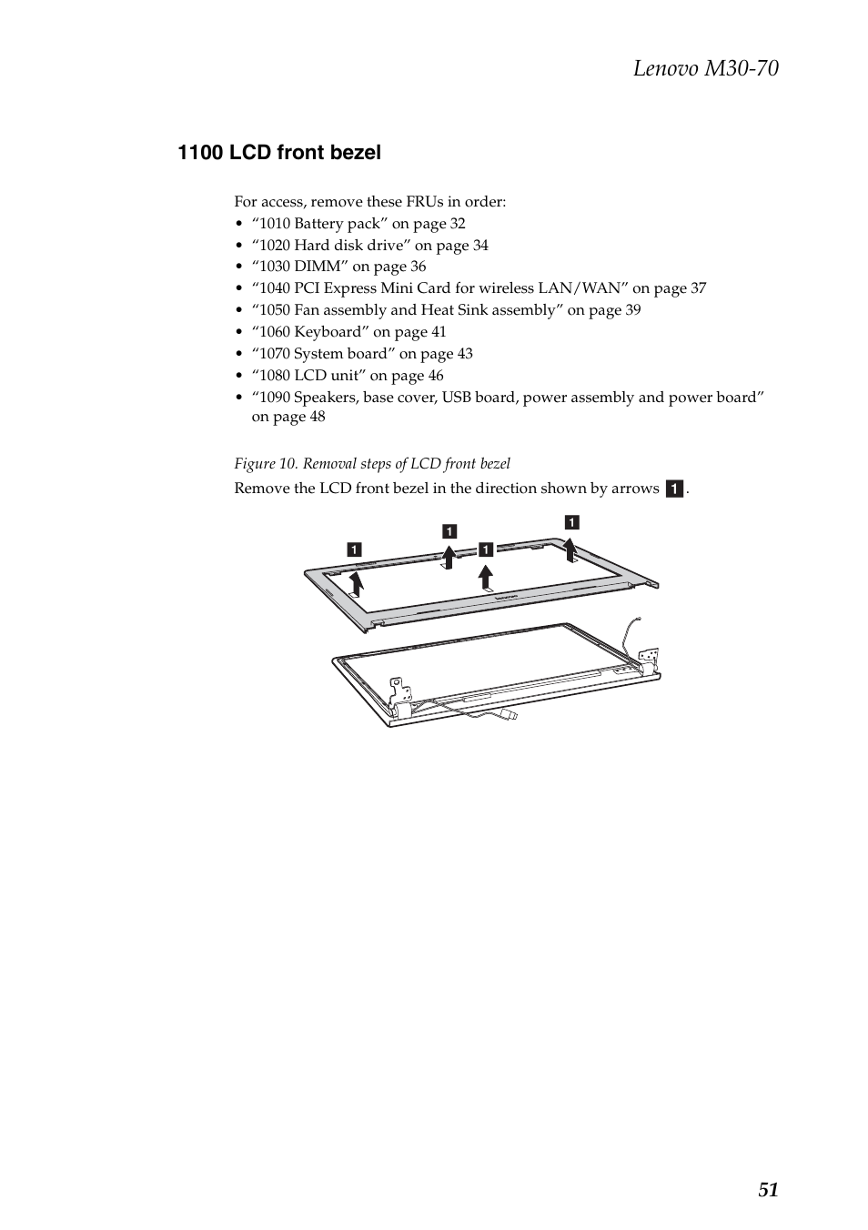 1100 lcd front bezel, Lenovo m30-70 | Lenovo M30-70 Notebook User Manual | Page 55 / 79