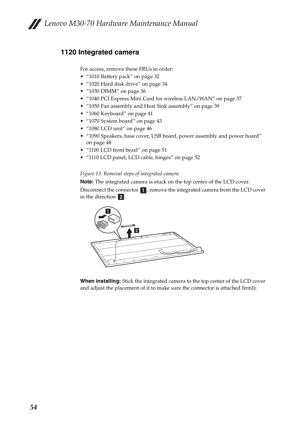 1120 integrated camera, Lenovo m30-70 hardware maintenance manual | Lenovo M30-70 Notebook User Manual | Page 58 / 79