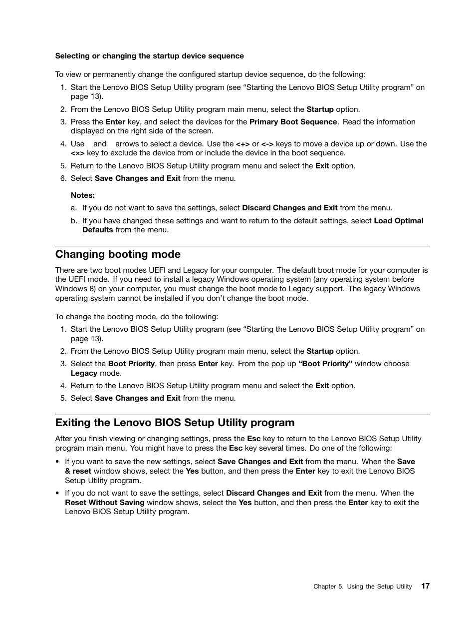 Changing booting mode, Exiting the lenovo bios setup utility program | Lenovo Horizon 2e Table PC User Manual | Page 23 / 55