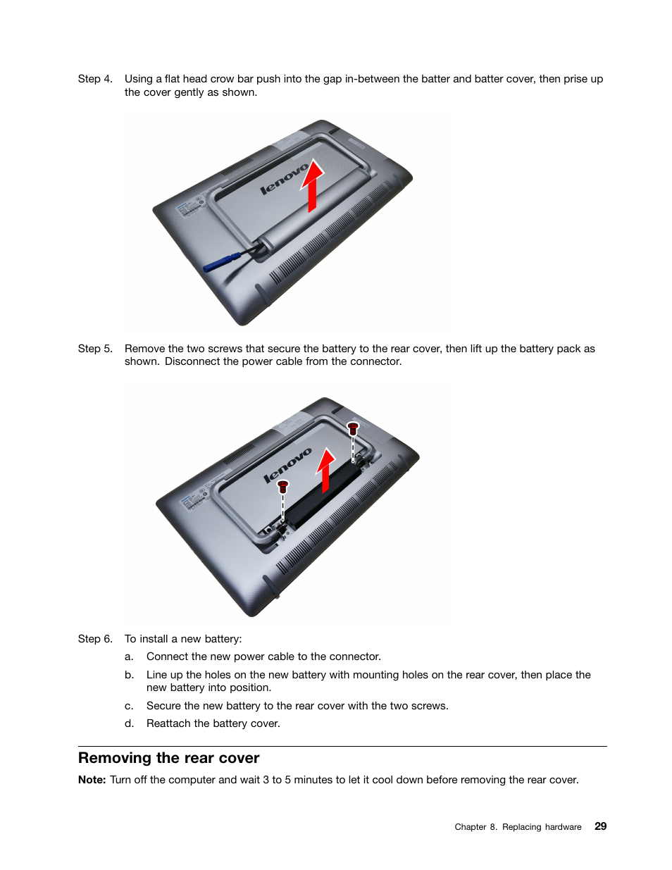 Removing the rear cover | Lenovo Horizon 2e Table PC User Manual | Page 35 / 55