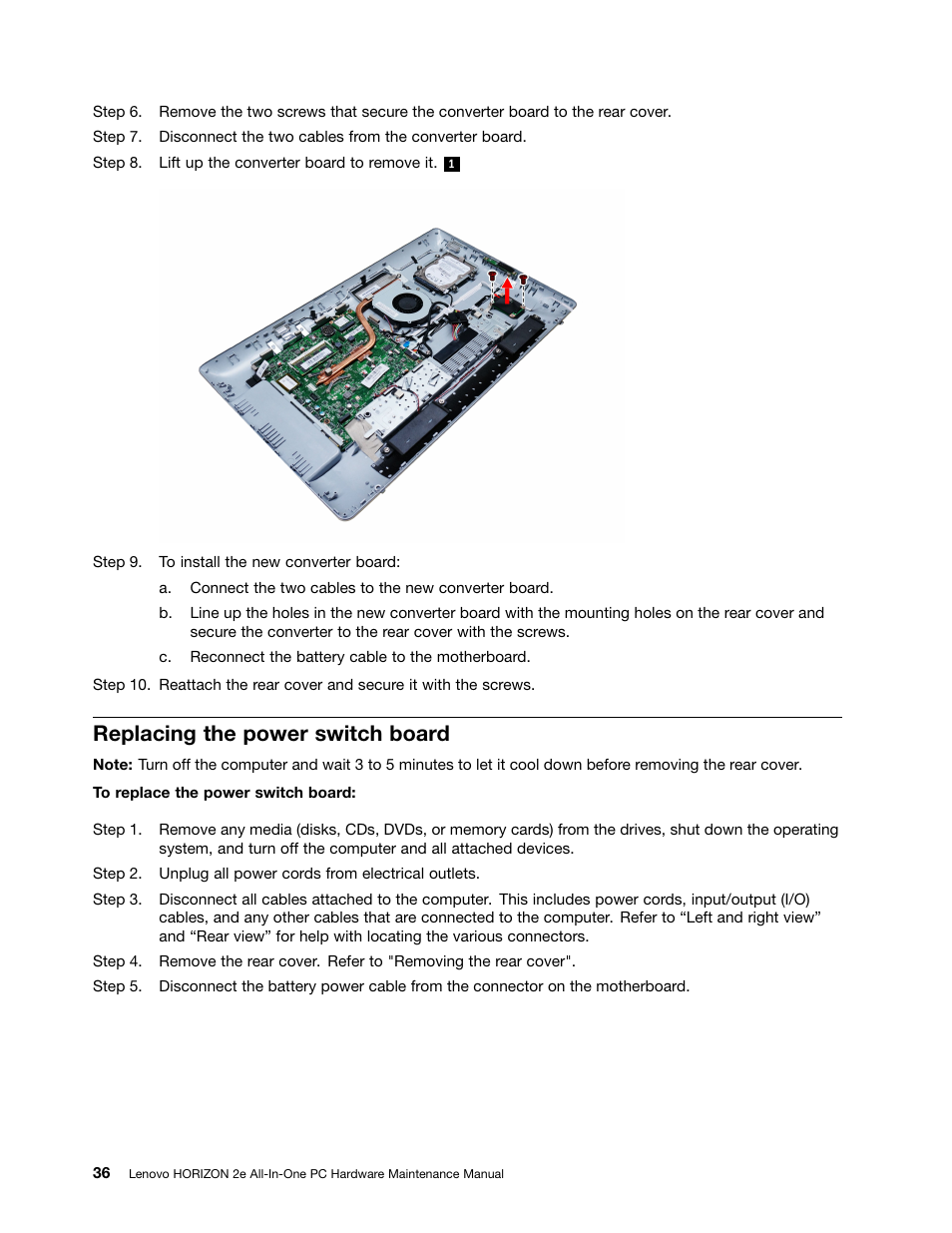 Replacing the power switch board | Lenovo Horizon 2e Table PC User Manual | Page 42 / 55