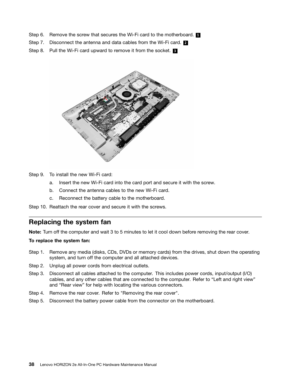 Replacing the system fan | Lenovo Horizon 2e Table PC User Manual | Page 44 / 55
