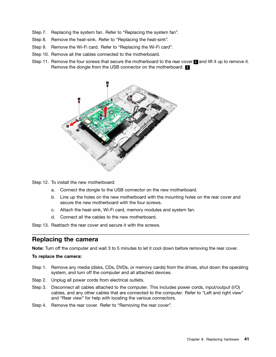 Replacing the camera | Lenovo Horizon 2e Table PC User Manual | Page 47 / 55