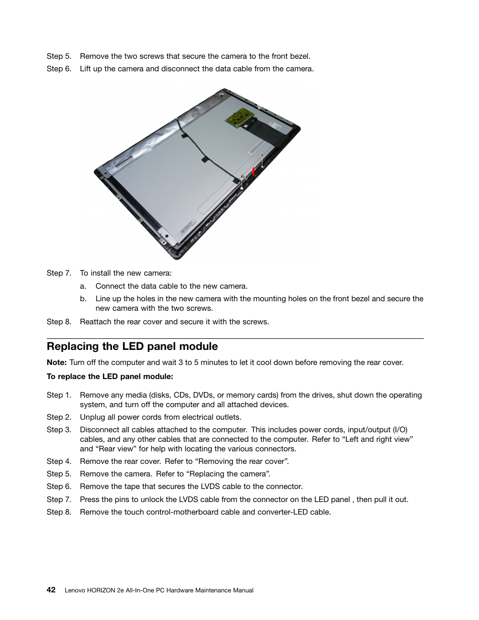 Replacing the led panel module | Lenovo Horizon 2e Table PC User Manual | Page 48 / 55