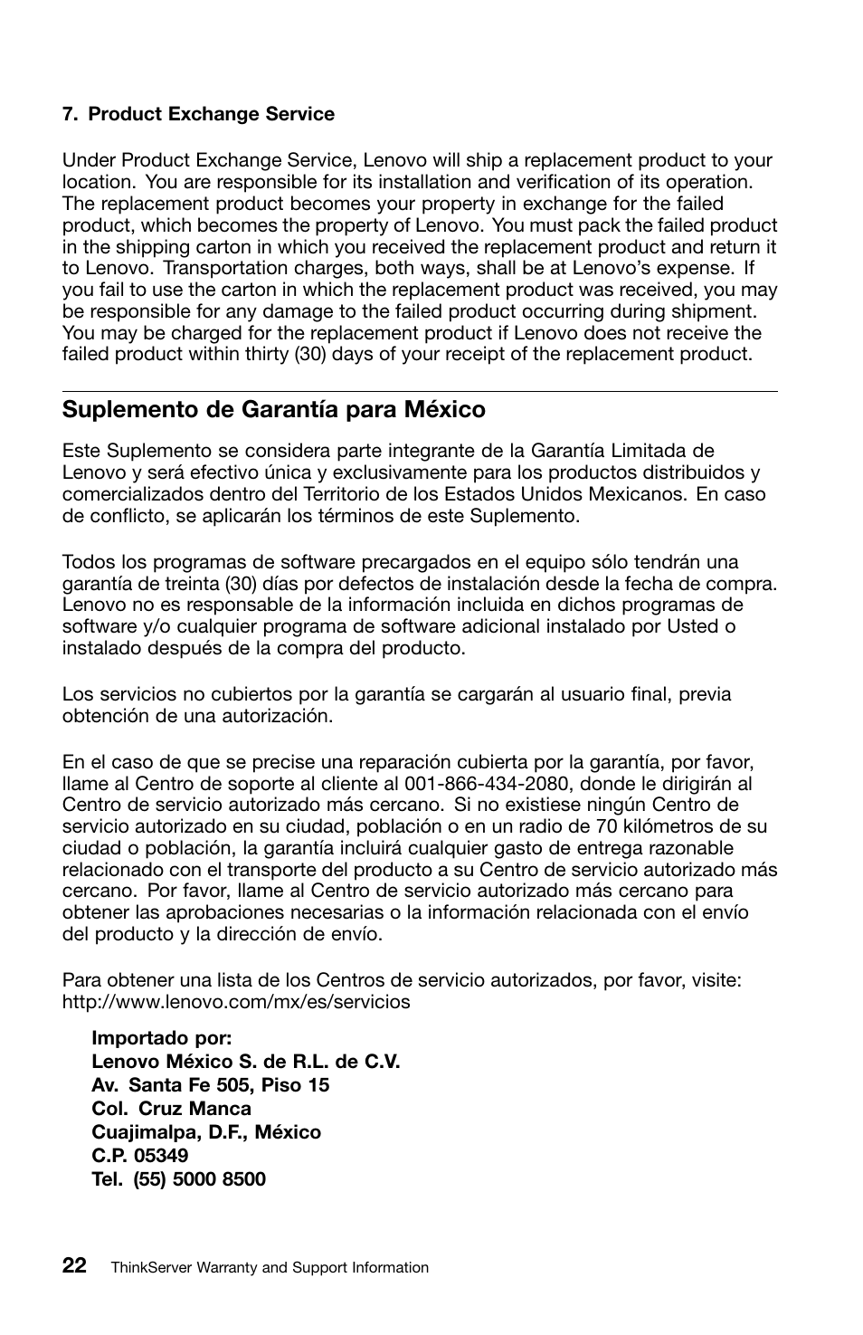 Suplemento de garantía para méxico | Lenovo ThinkServer RD240 User Manual | Page 30 / 36