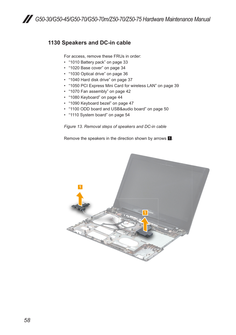 1130 speakers and dc-in cable | Lenovo G50-45 Notebook Lenovo User Manual | Page 62 / 93