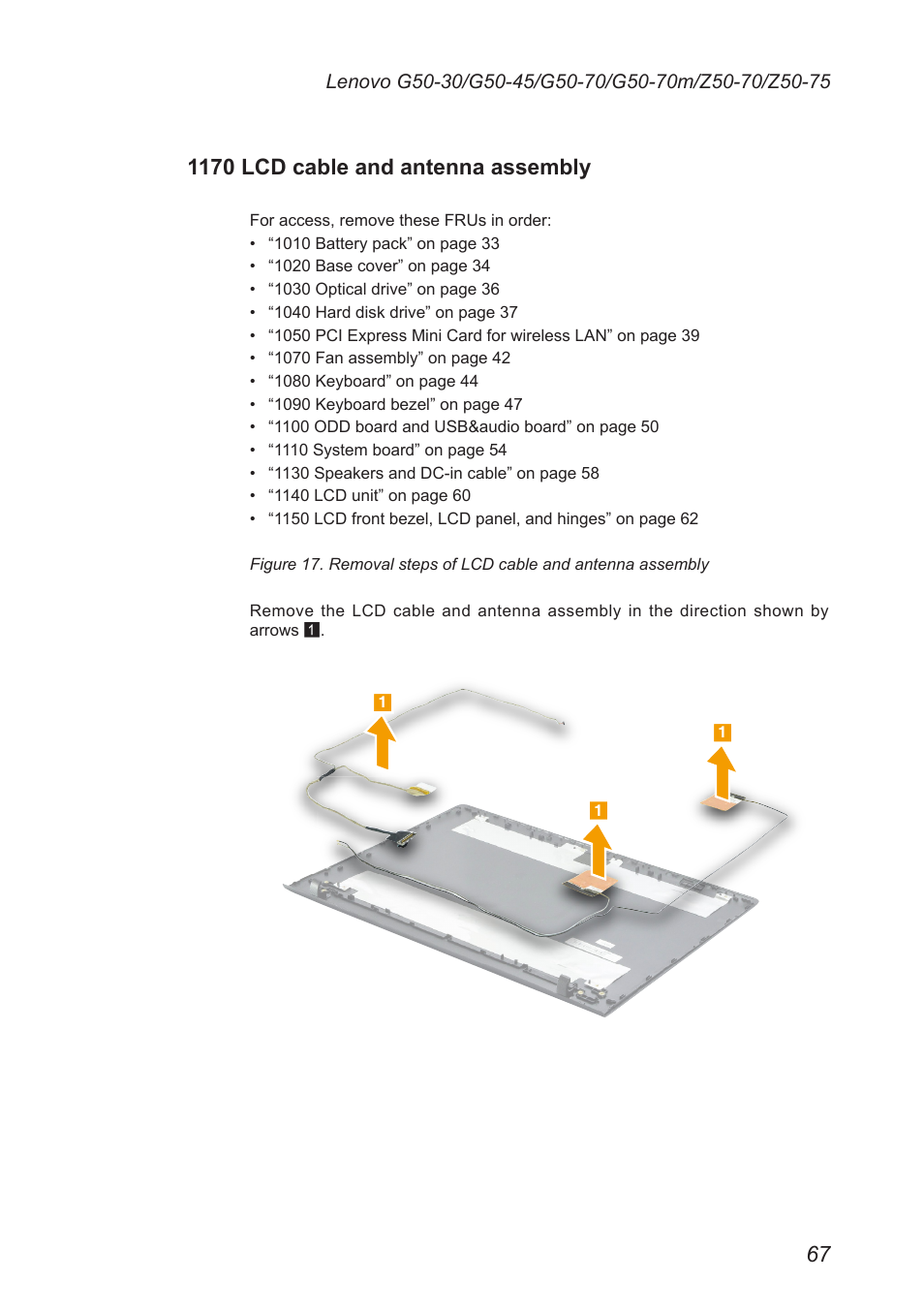 1170 lcd cable and antenna assembly | Lenovo G50-45 Notebook Lenovo User Manual | Page 71 / 93