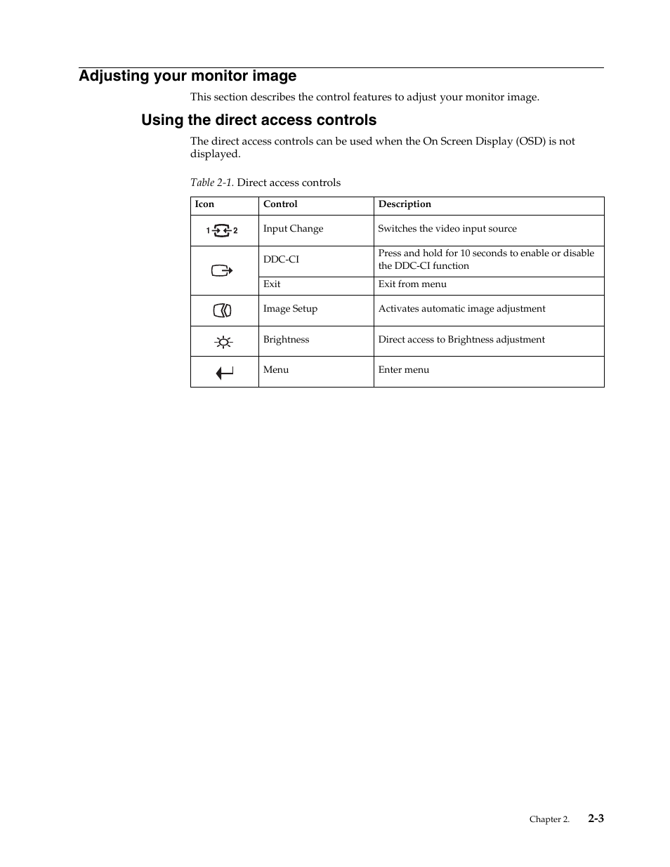 Adjusting your monitor image, Using the direct access controls, Adjusting your monitor image -3 | Using the direct access controls -3 | Lenovo ThinkVision LT2252p wide 22in LED Monitor User Manual | Page 16 / 38