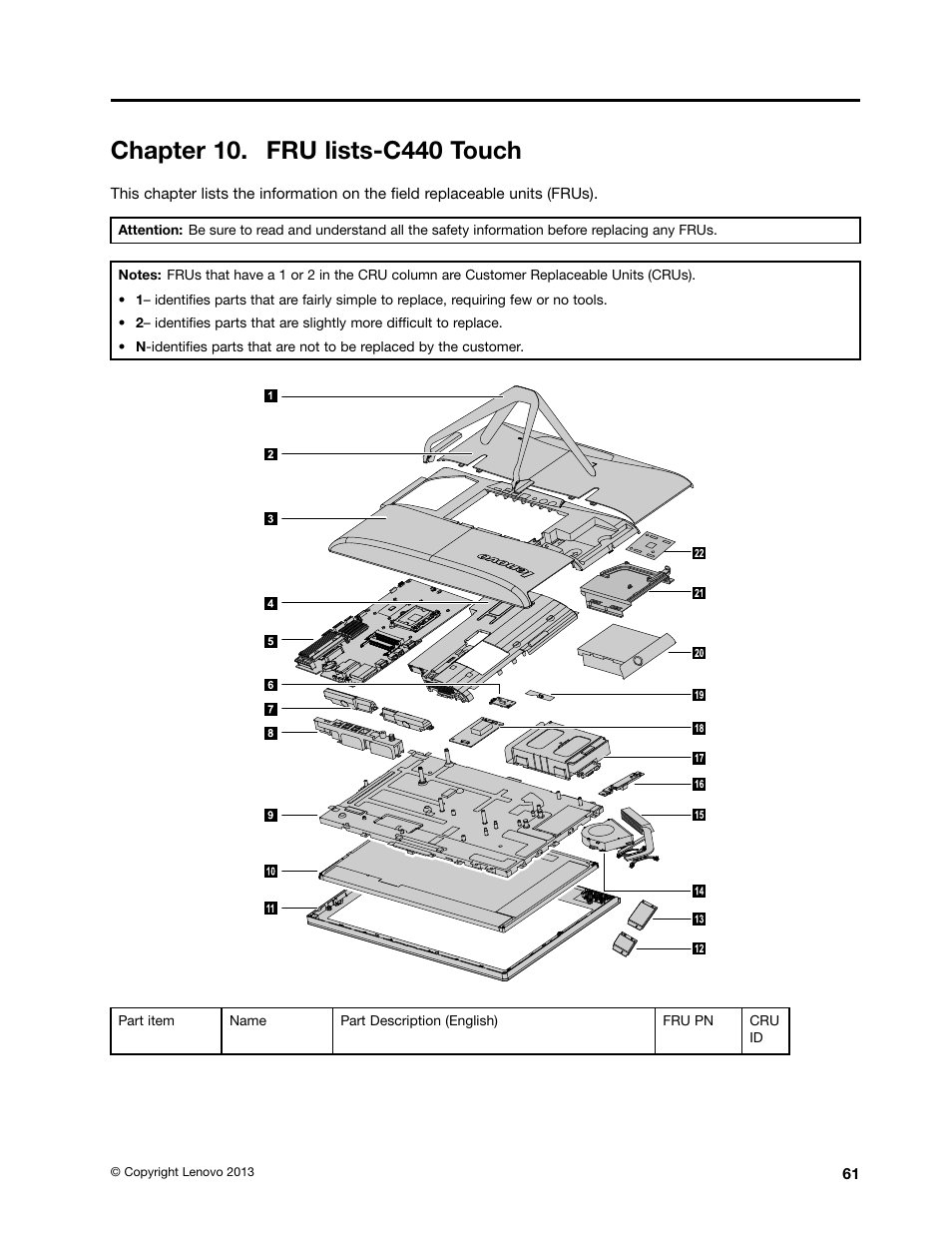 Chapter 10. fru lists-c440 touch | Lenovo C440 Touch All-in-One User Manual | Page 67 / 79