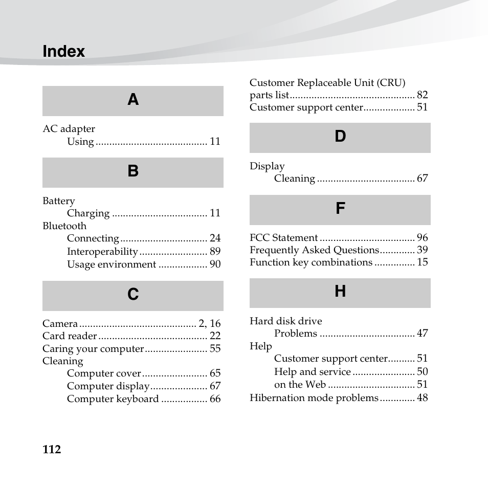 Index | Lenovo IdeaPad S10-3s User Manual | Page 126 / 130