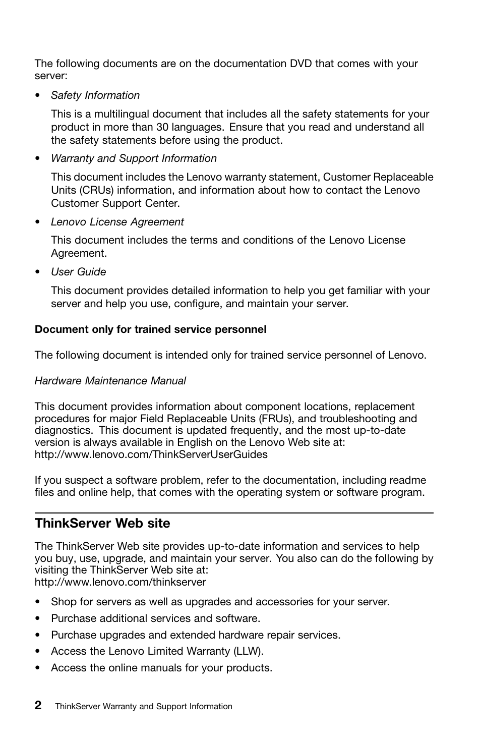 Thinkserver web site | Lenovo ThinkServer TS130 User Manual | Page 10 / 36