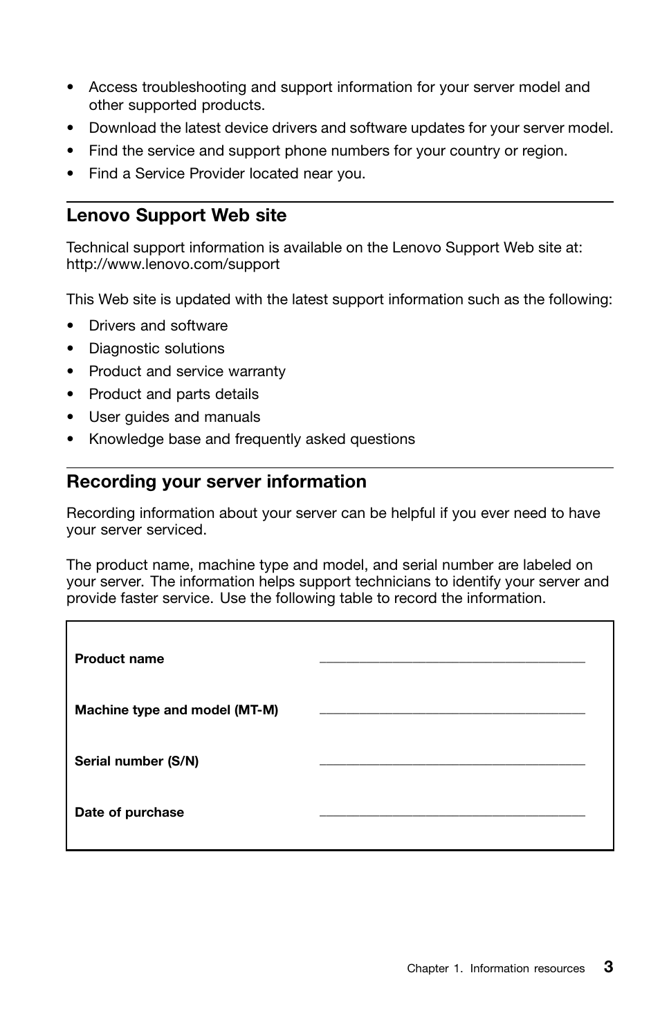 Lenovo support web site, Recording your server information | Lenovo ThinkServer TS130 User Manual | Page 11 / 36