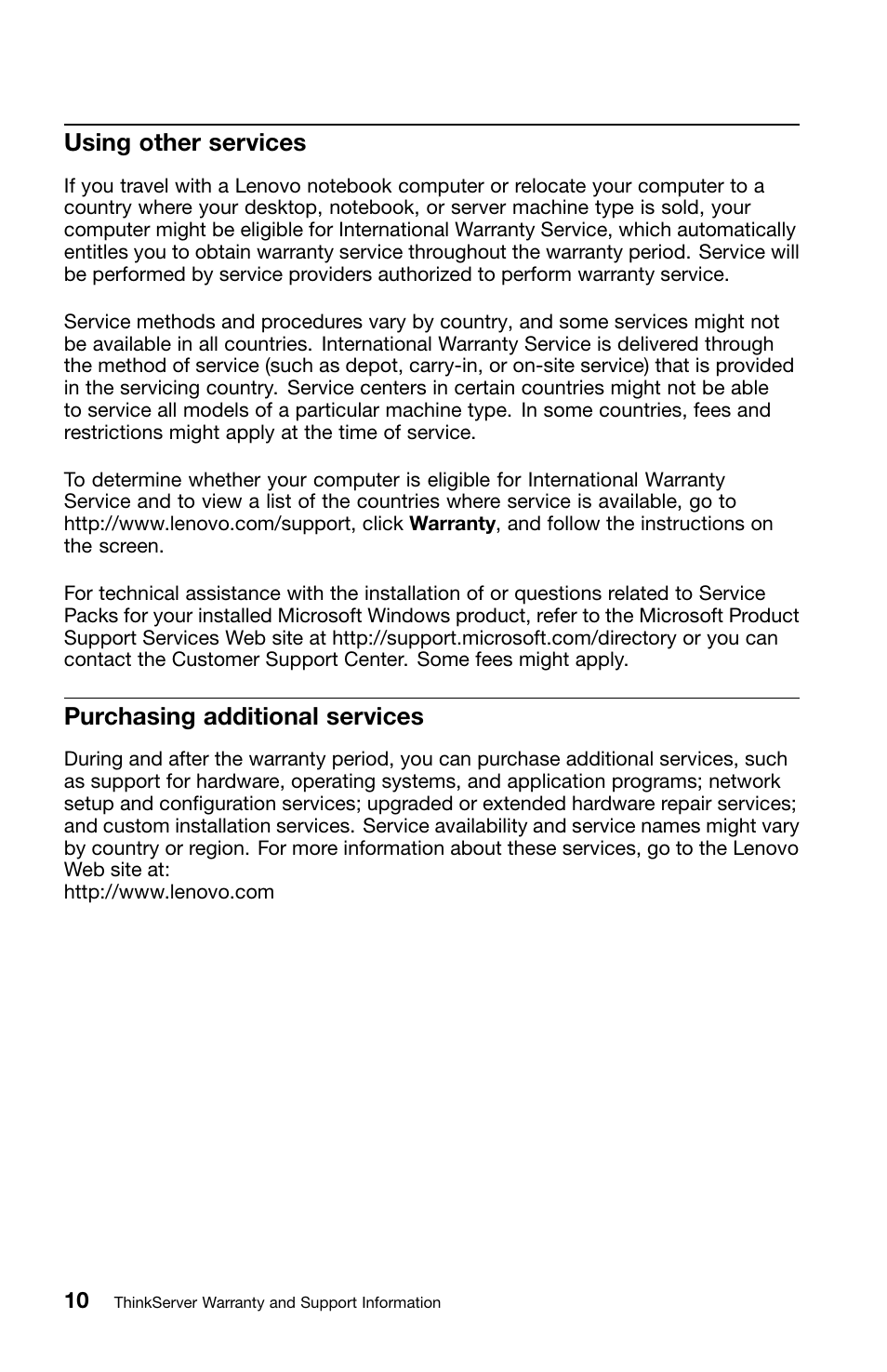 Using other services, Purchasing additional services | Lenovo ThinkServer TS130 User Manual | Page 18 / 36