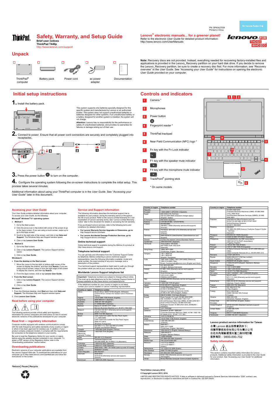 Lenovo ThinkPad T440p User Manual | 2 pages