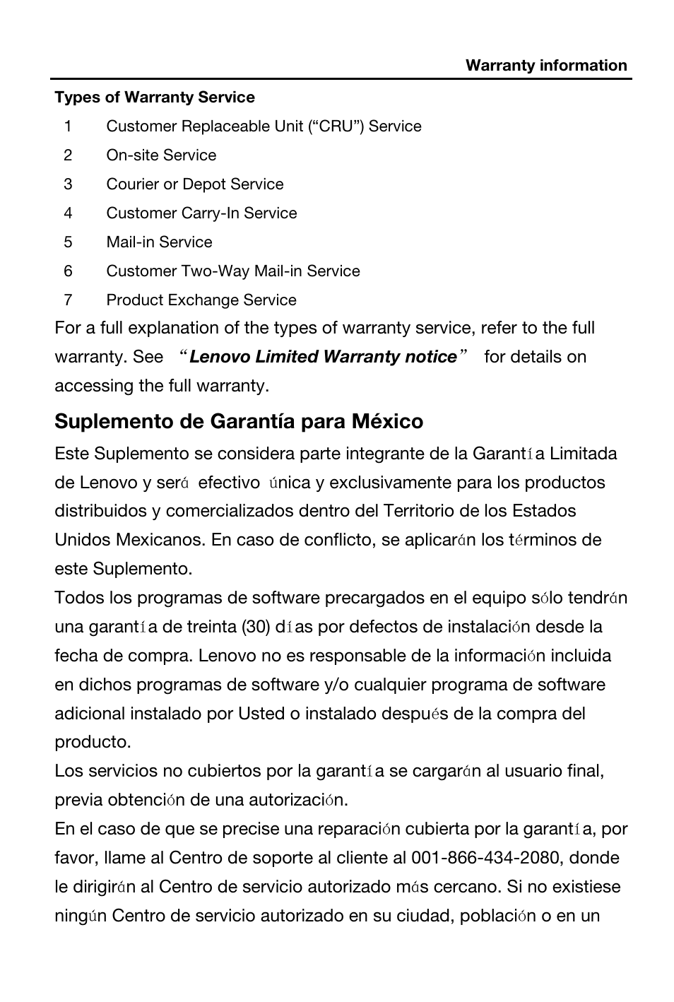 Suplemento de garantía para méxico | Lenovo A269i Smartphone User Manual | Page 15 / 21