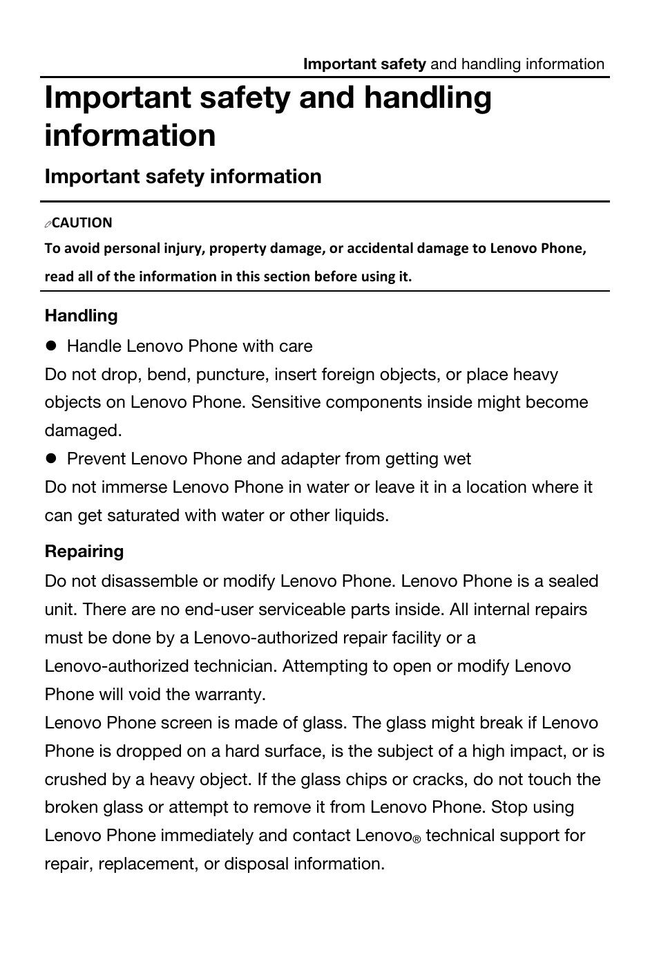 Important safety and handling information | Lenovo A269i Smartphone User Manual | Page 4 / 21